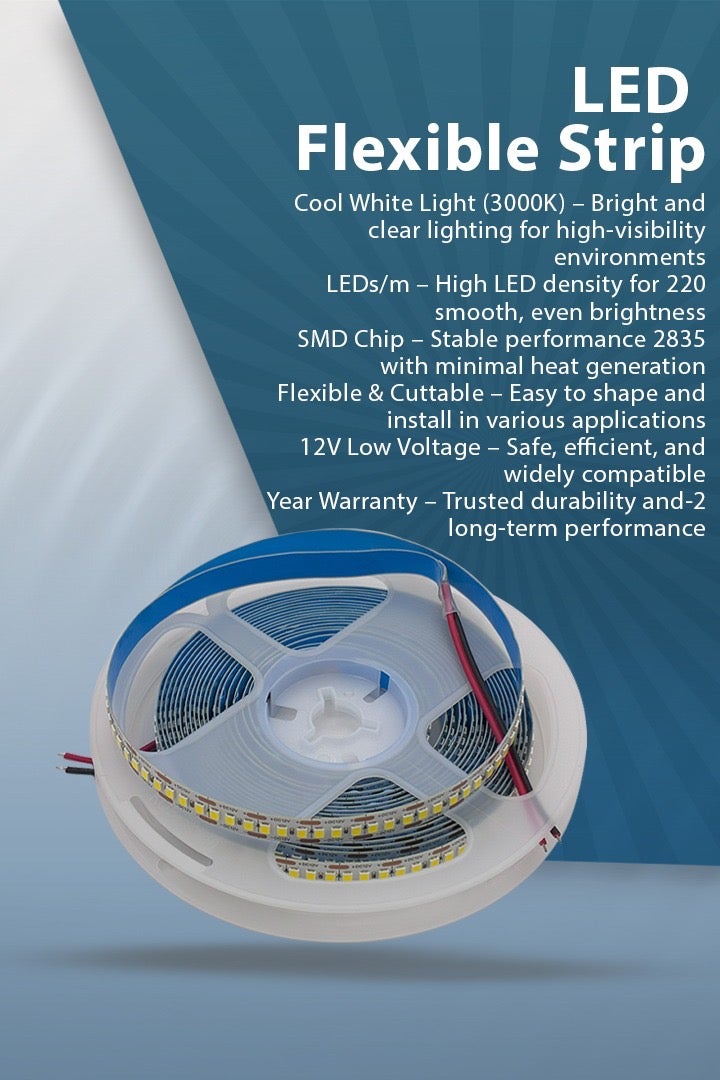 أي ديزاين شريط إضاءة LED – 3000 كلفن أبيض دافئ – 220 ليد/متر – شريحة 2835 – رول 5 أمتار – 12 فولت  - Image 2