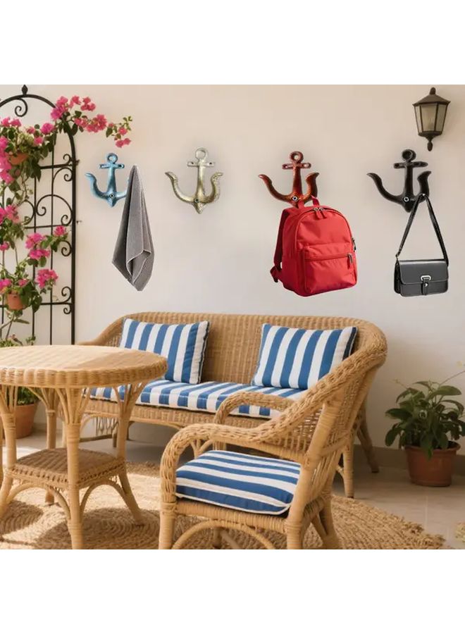 White Vintage Style Cast Iron Wall Hooks Set of 2 Nautical Anchor Design For Coats Towels - Image 5