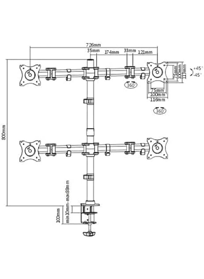 Professional Quad Monitor Desk Mount - Fully Adjustable Heavy-Duty Free-Standing Bracket - Independent Multi-Screen Support System for 4 LCD Displays - Ergonomic Workstation Organizer for Enhanced Productivity - Image 2