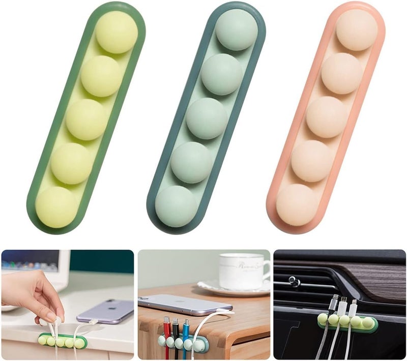 HomeAra 3 Pack Pea Cable Clips USB Cable Organizer Charging Cord Holder Wire Management for Car Office Desk Workbench Bedroom Bedside Nightstand Random Color Pack3 - Image 2