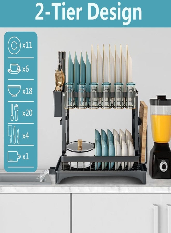Abhsant Rust Proof Drying Dish Rack with Drainboard, Space-Saving and Multipurpose Dish Racks for Kitchen Counter with Cup Holders, 2-Tier Large Dish Drying Rack Over The Sink Black. - Image 4