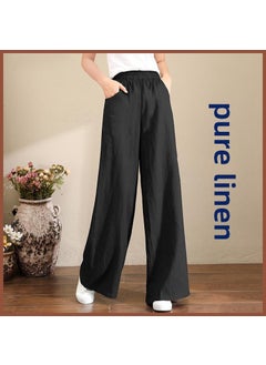 Womens Linen Elastic Waist Wide Leg Pants[Daily Special Price] Black [Daily Special Price] Black