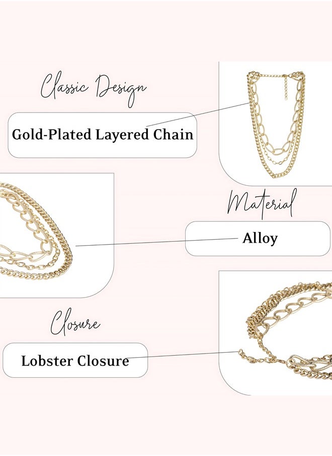 Just Peachy Just Peachy Women's Gold-Plated Layered Chain Necklace – Handcrafted, Elegant Design, Lightweight, and Durable, Perfect for Layering, Versatile Accessory for Casual or Formal Occasions, Skin-Friendly  - Image 3