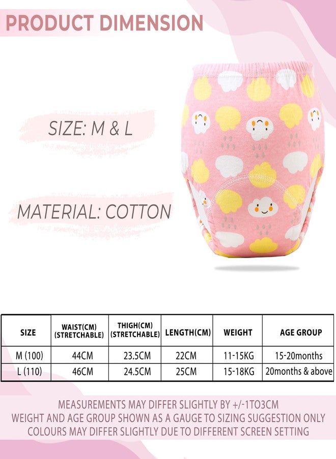 Bembika Baby Training Pant - Soft Cotton, Reusable, and Leak-Resistant Potty Training Pants for Kids Padded Underwear for Babies to Support a Smooth Diaper Free Transition (M |12-18 Months Pink Cloud Theme) - Image 3