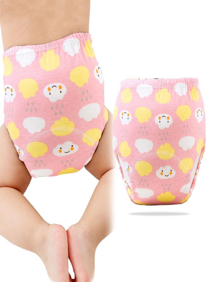 Bembika Baby Training Pant - Soft Cotton, Reusable, and Leak-Resistant Potty Training Pants for Kids Padded Underwear for Babies to Support a Smooth Diaper Free Transition (M |12-18 Months Pink Cloud Theme) - Image 1