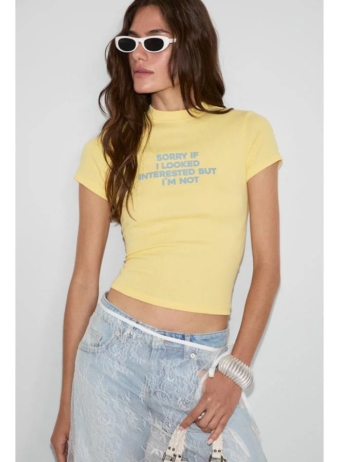Ethiquet GALLURA Women's Soft and Stretch Fabric Printed Detailed Round Neck Short Sleeve Yellow T-Shirt.