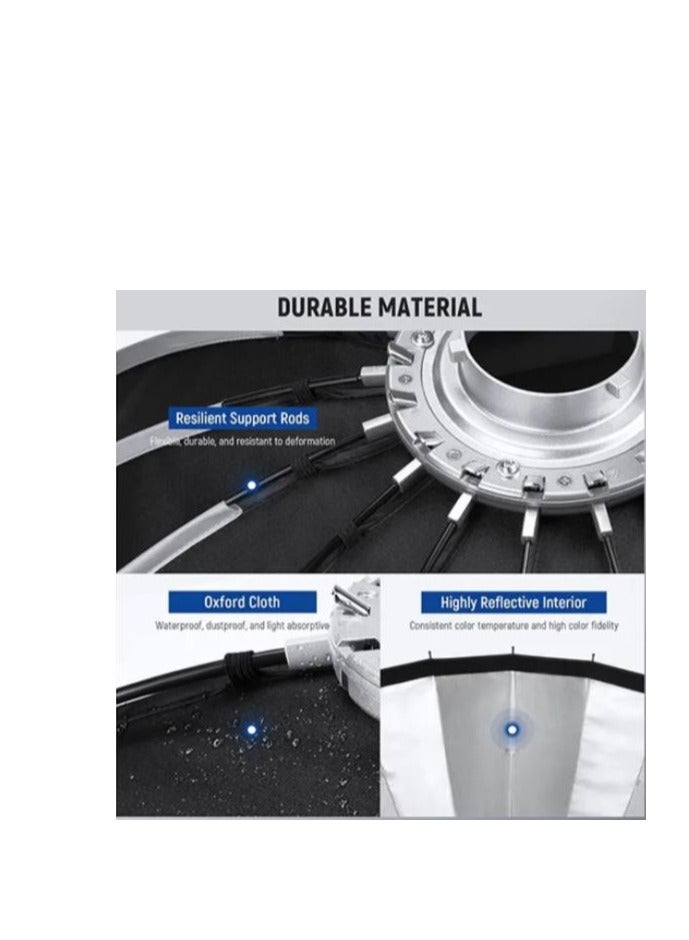 PROMAGE PM-USG59 150CM Quick Folding Umbrella Softbox with Grid – Professional Photography Lighting Modifier for Studio and Outdoor Shoots - Image 4