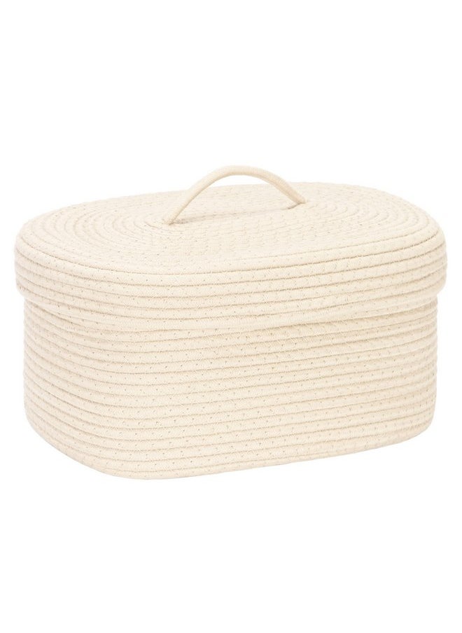 Sea Team Sea Team Oval Cotton Rope Storage Basket with Lid, Lidded Woven Storage Bin, Nursery Storage Container, Diaper Caddy, Baby Shower Basket, Box, Organizer, 15 x 11 x 6.5 Inches (Medium, Cream)  - Image 1