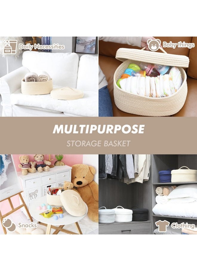 Sea Team Sea Team Oval Cotton Rope Storage Basket with Lid, Lidded Woven Storage Bin, Nursery Storage Container, Diaper Caddy, Baby Shower Basket, Box, Organizer, 15 x 11 x 6.5 Inches (Medium, Cream)  - Image 2