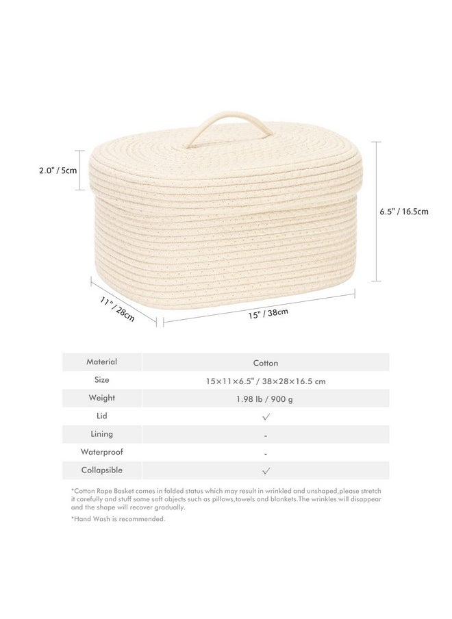 Sea Team Sea Team Oval Cotton Rope Storage Basket with Lid, Lidded Woven Storage Bin, Nursery Storage Container, Diaper Caddy, Baby Shower Basket, Box, Organizer, 15 x 11 x 6.5 Inches (Medium, Cream)  - Image 4