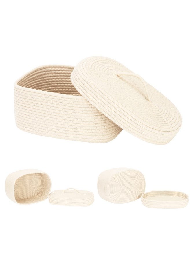 Sea Team Sea Team Oval Cotton Rope Storage Basket with Lid, Lidded Woven Storage Bin, Nursery Storage Container, Diaper Caddy, Baby Shower Basket, Box, Organizer, 15 x 11 x 6.5 Inches (Medium, Cream)  - Image 5