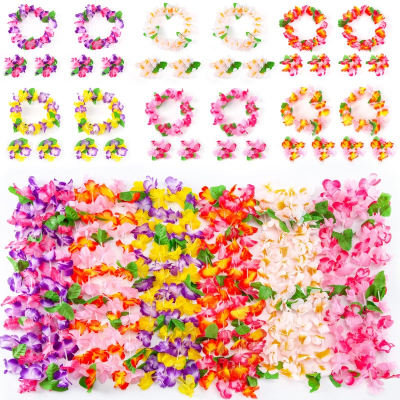 FUTUREPLUSX Hawaiian Leis, 48PCS Hawaiian Party Necklace Headbands and Wristbands for Hawaiian Luau Decoration Tropical themed Party - Image 1