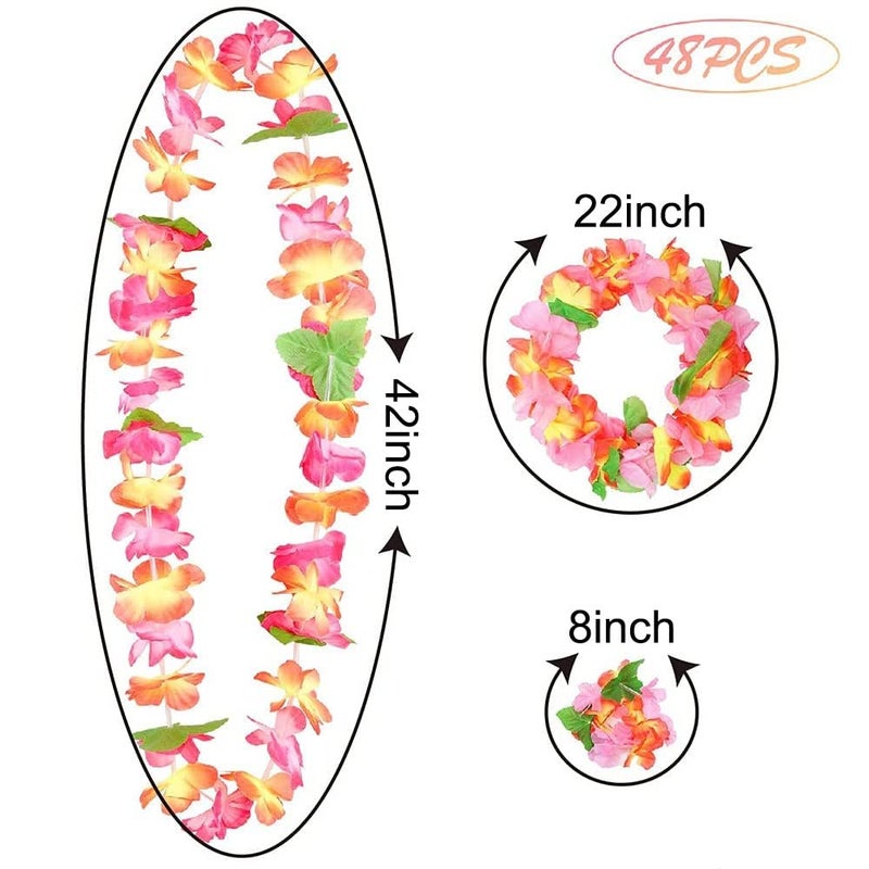 FUTUREPLUSX Hawaiian Leis, 48PCS Hawaiian Party Necklace Headbands and Wristbands for Hawaiian Luau Decoration Tropical themed Party - Image 2