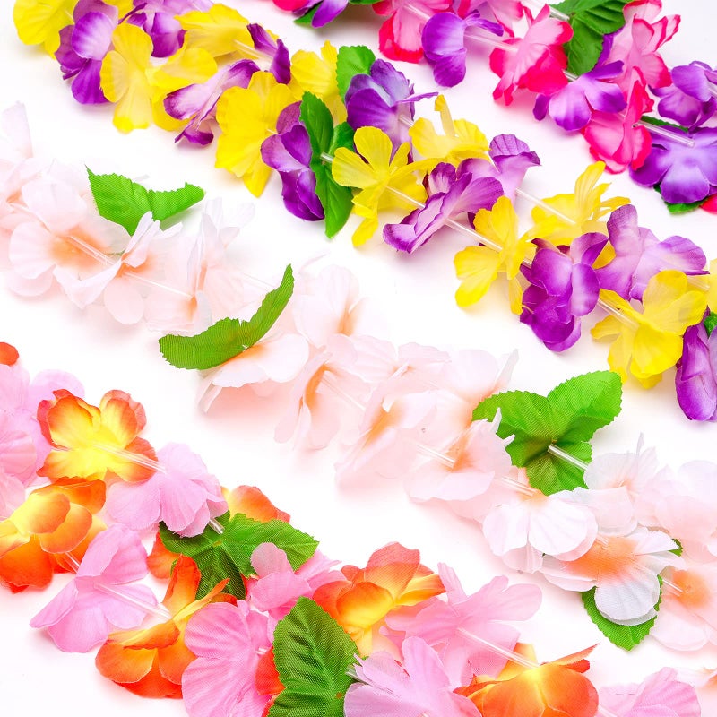 FUTUREPLUSX Hawaiian Leis, 48PCS Hawaiian Party Necklace Headbands and Wristbands for Hawaiian Luau Decoration Tropical themed Party - Image 4