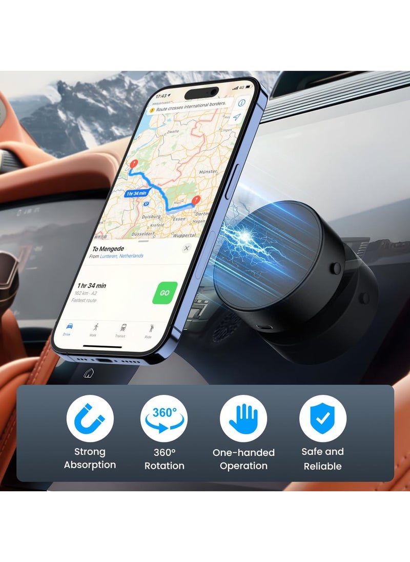 Yakiter - 360 Rotatable Car Magnetic Phone Holder, Magnetic Suction Phone Mount, 360°Portable Phone Holder,Electric Vacuum Magnetic Car Phone Mount for iPhone Android and All Smartphones (Black) - Image 1