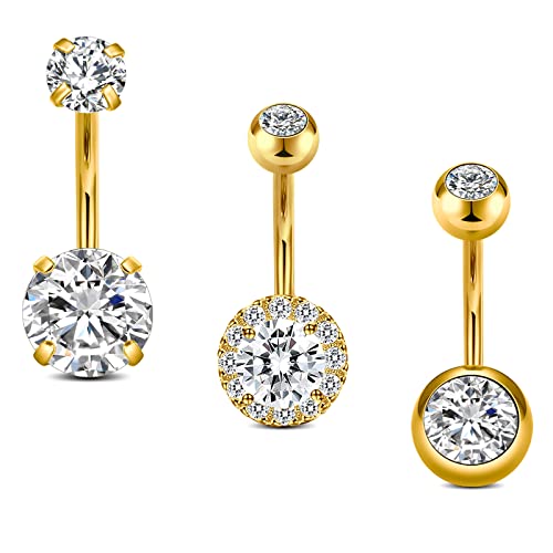 Incaton 14G Belly Button Rings, Stainless Steel Diamond Short Bar Belly Rings For Women, Hypoallergenic Navel Piercings With Gift Velvet Pouch Gold 10mm - Image 1