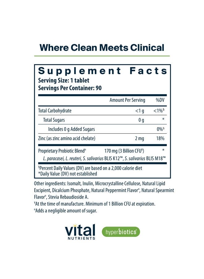 Hyperbiotics Vital Nutrients Pro Dental Probiotic | Clinically Studied BLIS K12 and M18 | Oral Probiotics for Bad Breath Treatment for Adults | Oral Health for Teeth and Gums | 90 Mint Tablets - Image 2