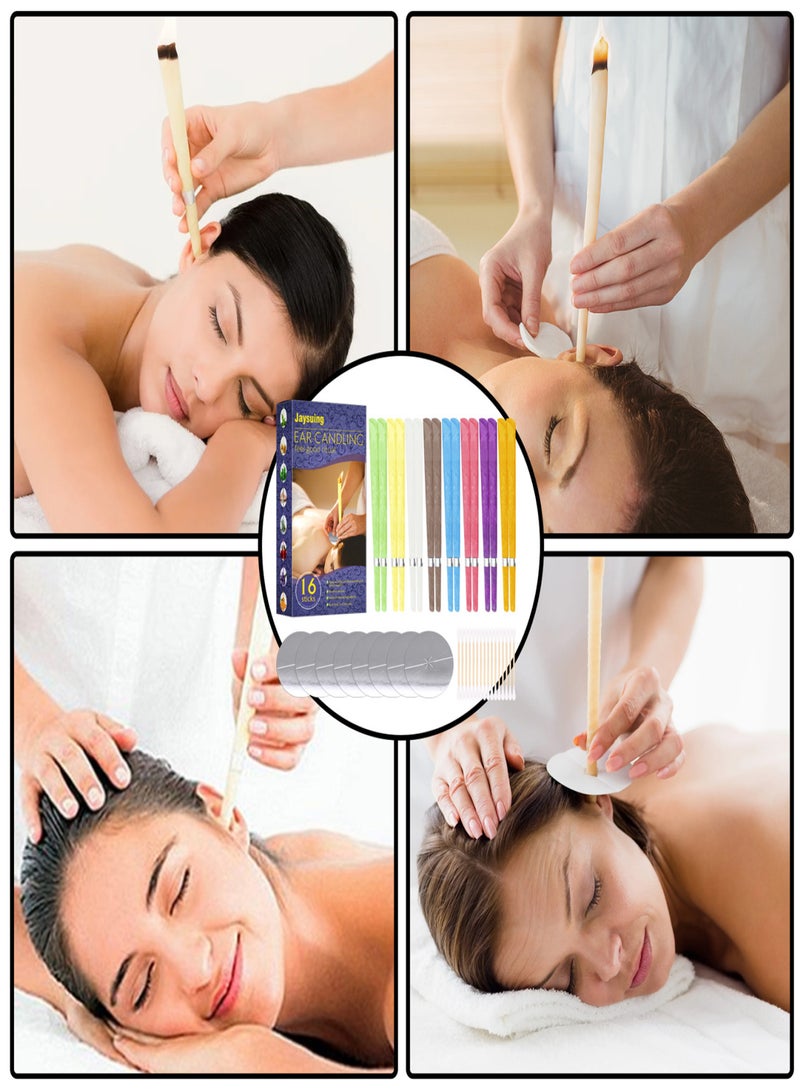 Jaysuing Colorful Ear Candling Set Wax Ear Removal Candle Kit(16 Ear Candles + 8 Ear Protective Disks+ 16 Cotton Swabs) for Detoxification Dehumidification Refreshing Home Salon Daily Use - Image 4