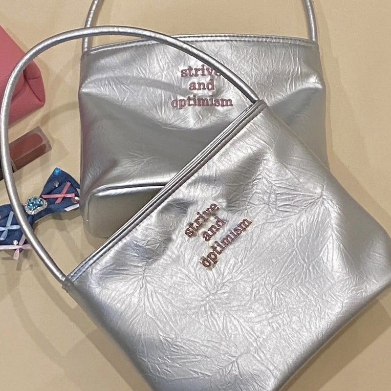 Textured Silver Butterfly Letter Embroidered Handbag Women'S 2025 Korean New Single Shoulder Armpit Bag Tote Bag Trendy - Image 4
