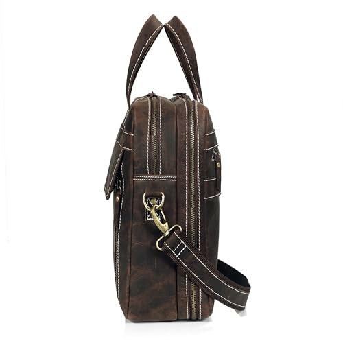 HLC 18 Inch Full Grain Leather Briefcase messenger shoulder bags for men and women (brown, 18 inch) - Image 4