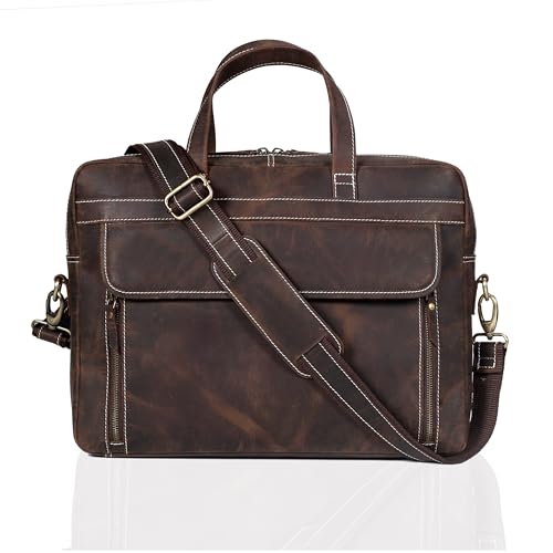 HLC 18 Inch Full Grain Leather Briefcase messenger shoulder bags for men and women (brown, 18 inch) - Image 2