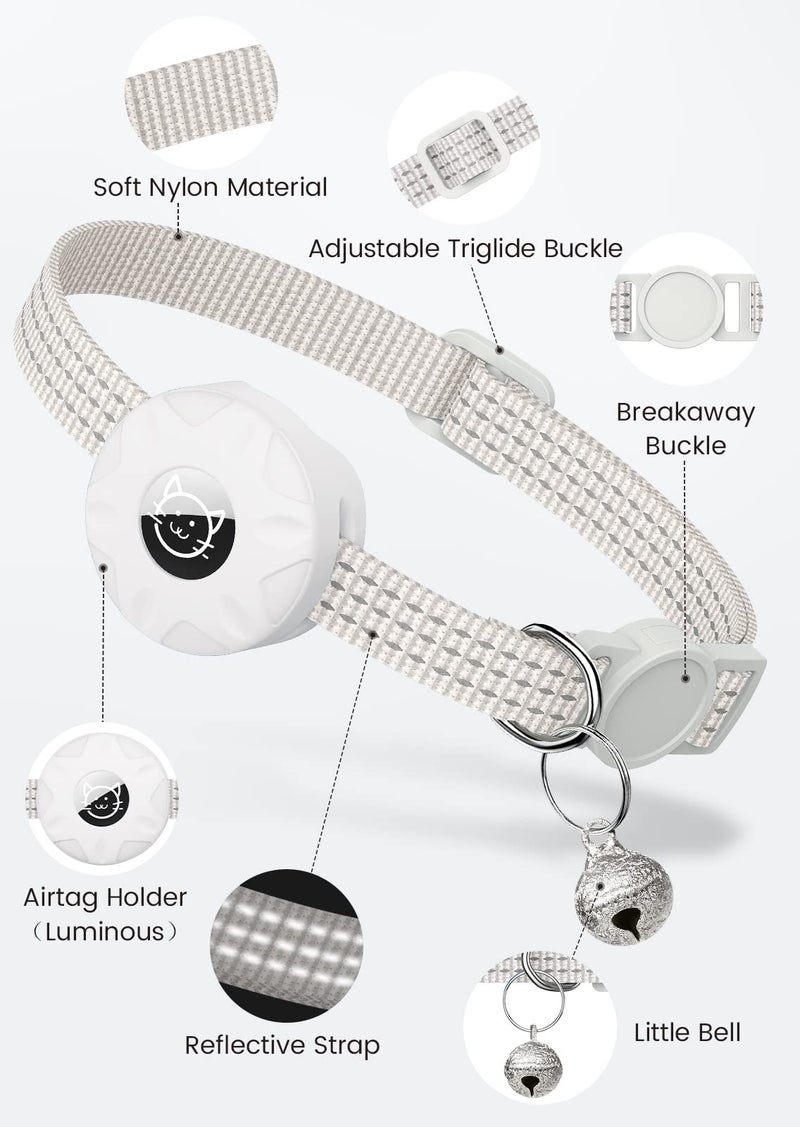 Hoeraonr Apple AirTag Cat Collar, GPS Tracker Kitten Collar with Breakaway Feature, Lightweight and Reflective, Suitable for Cats, Kittens and Puppies (White) - Image 3