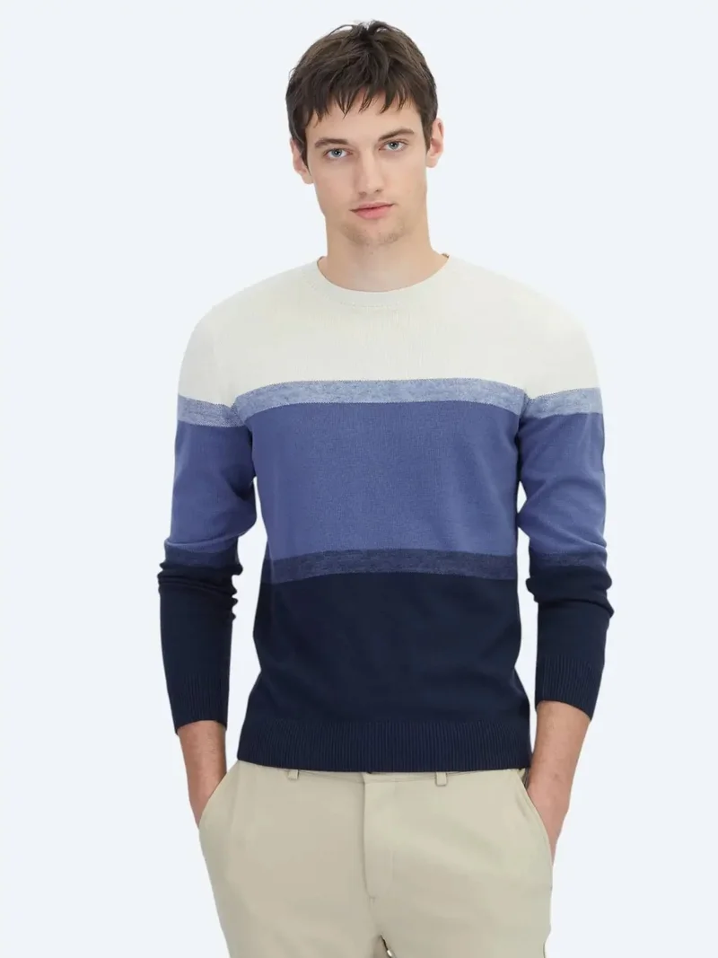 كيب سويت شيرت محبوك متعدد الألوان بخطوط زرقاء