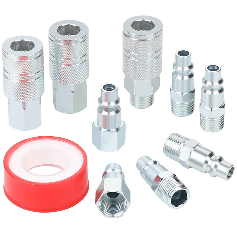 HOOTSUM 3/8’’ High Flow Air Hose Fittings Set, 3PCS 3/8 Body I/M Industrial Air Coupler and 6PCS 3/8 Body Air Plug with 3/8 Inch NPT Threads Size, 10PCS Air Compressor Accessories Quick Connect Set - Image 1