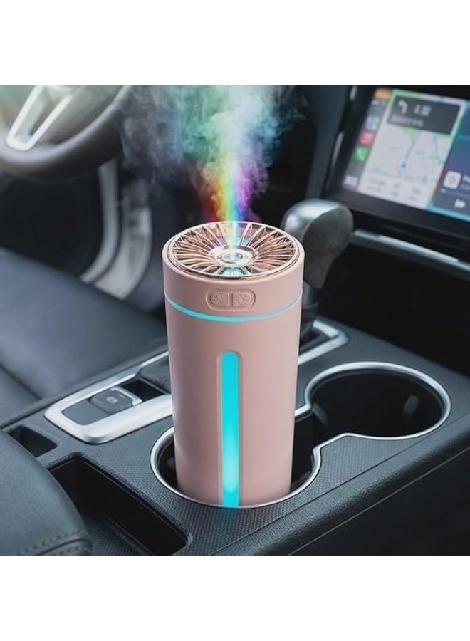 2-in-1 USB Car & Office Humidifier & Essential Oil Diffuser | Compact Cup Holder Design, Colorful LED Night Light, Ultra-Quiet Ultrasonic Cool Mist (Pink) - Image 1