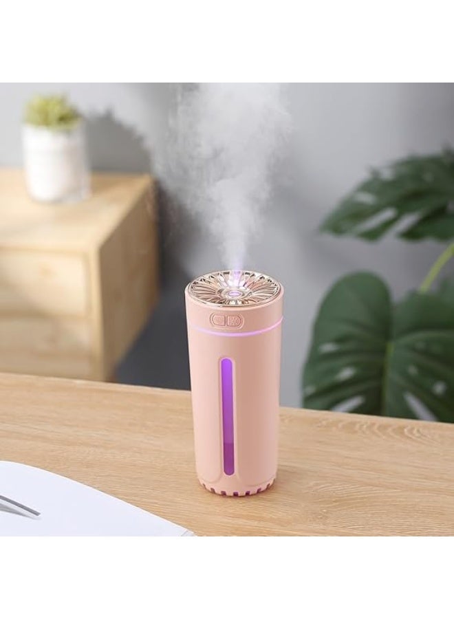 2-in-1 USB Car & Office Humidifier & Essential Oil Diffuser | Compact Cup Holder Design, Colorful LED Night Light, Ultra-Quiet Ultrasonic Cool Mist (Pink) - Image 2