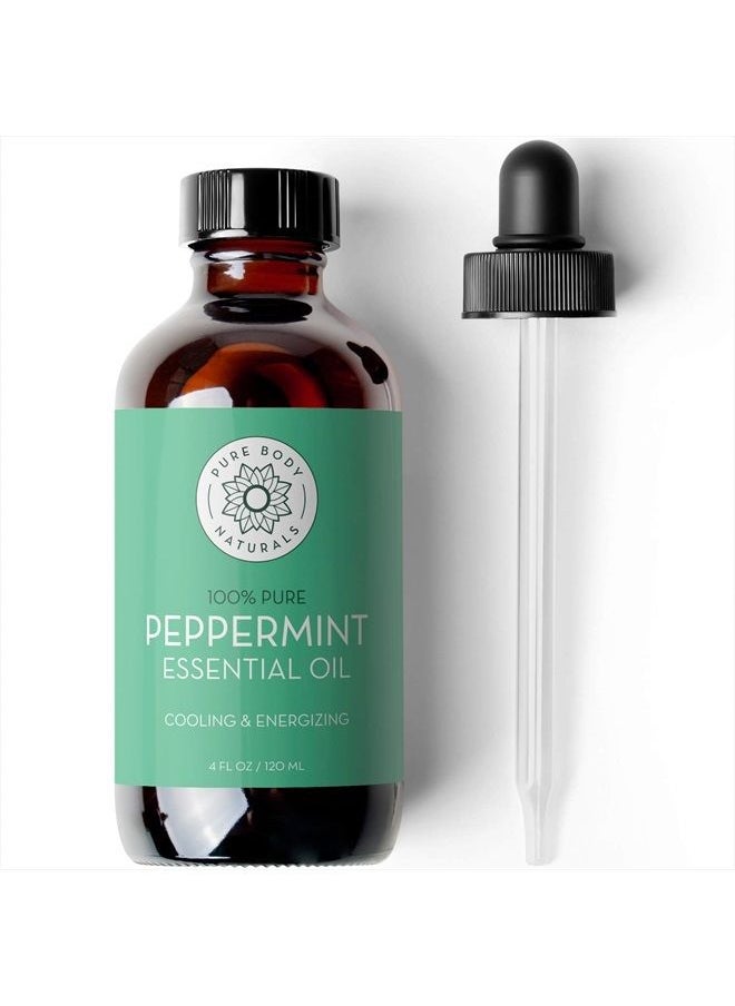 PURE BODY NATURALS Peppermint Essential Oil, 4 Fl Oz - Pure and Undiluted Mentha Piperita Oil, Therapeutic Grade Aromatherapy Oil for Diffuser, Relaxation, Focus, Pain Relief - by Pure Body Naturals  - Image 1
