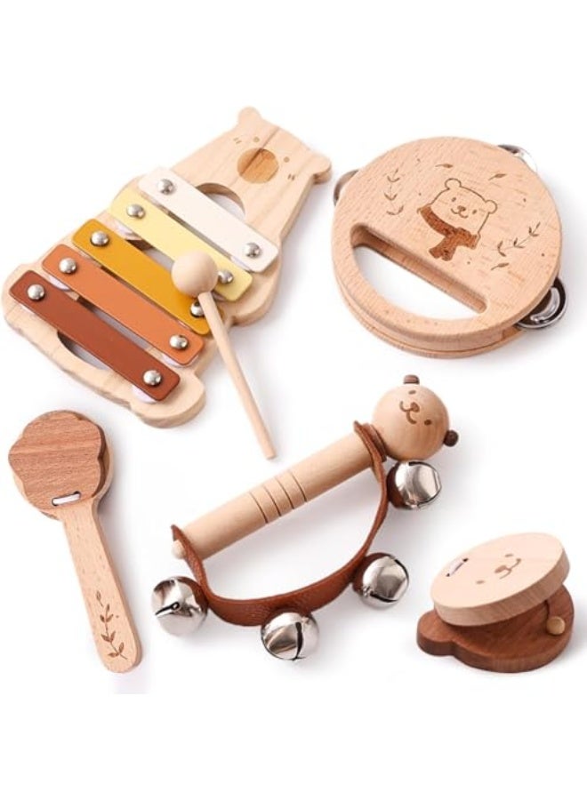 Toddler Wooden Bear Musical Instrument Set - xylophone, tambourine, rattle, percussion toys for boys and girls aged 1-3 years - Sensory gifts for Christmas and birthdays!  - Image 1
