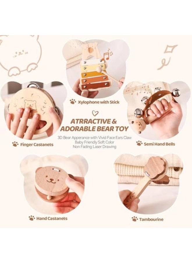 Toddler Wooden Bear Musical Instrument Set - xylophone, tambourine, rattle, percussion toys for boys and girls aged 1-3 years - Sensory gifts for Christmas and birthdays!  - Image 4