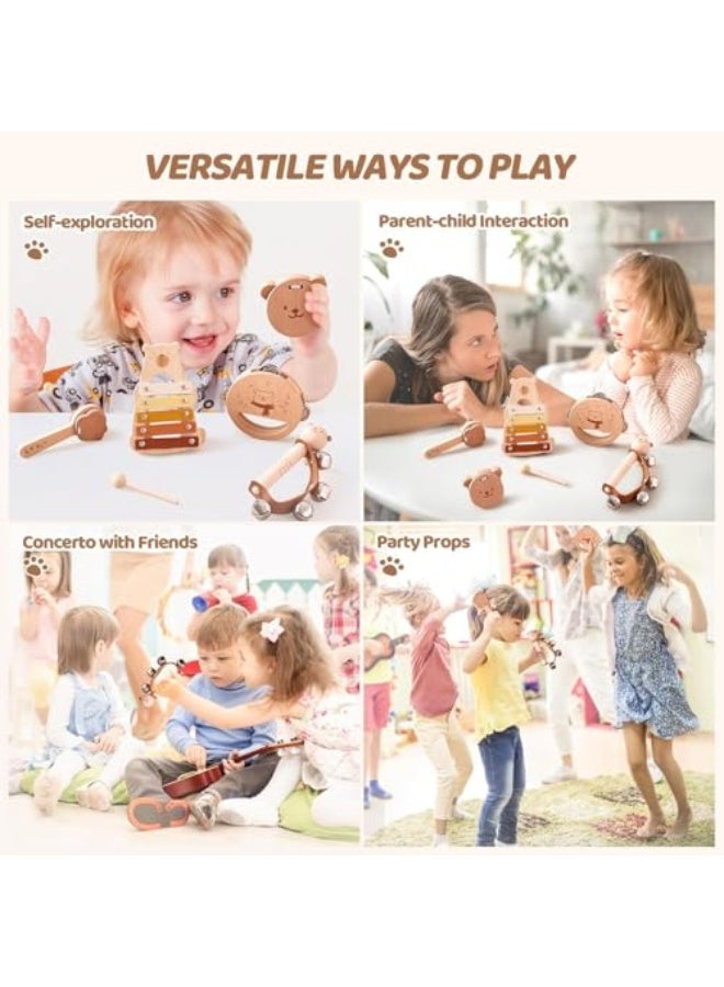 Toddler Wooden Bear Musical Instrument Set - xylophone, tambourine, rattle, percussion toys for boys and girls aged 1-3 years - Sensory gifts for Christmas and birthdays!  - Image 2