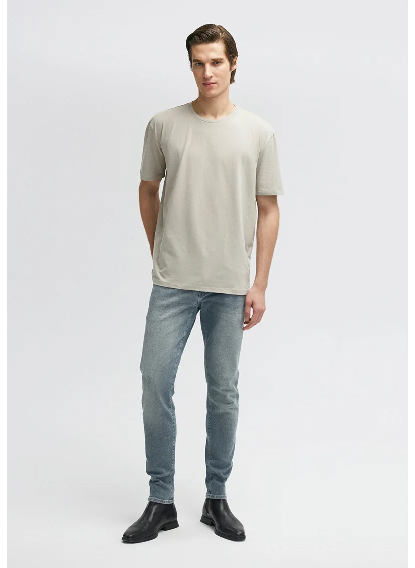 مافي Blue Men's Crew Neck Gray Basic T-Shirt 0610136-70100