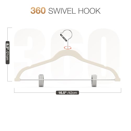 Korpai 24-Pack Beige Velvet Hangers with Clips Adjustable,Adult Hangers,Outfit Hangers,Heavy-Duty,Non-Slip,Space Saving, Felt Hanger for Pants, Skirts, Suits,Coats, Dresses ect. - Image 2