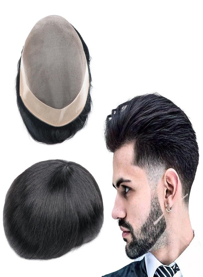lumeng Wigs For Men Hairpiece Mono Lace Systems Toupee Size 7x9 Inch Color 1# Replacement Unit Human Hair Durable Natural Invisible Hairline No Shedding Hair System Protesis Capilar Hombre - Image 1