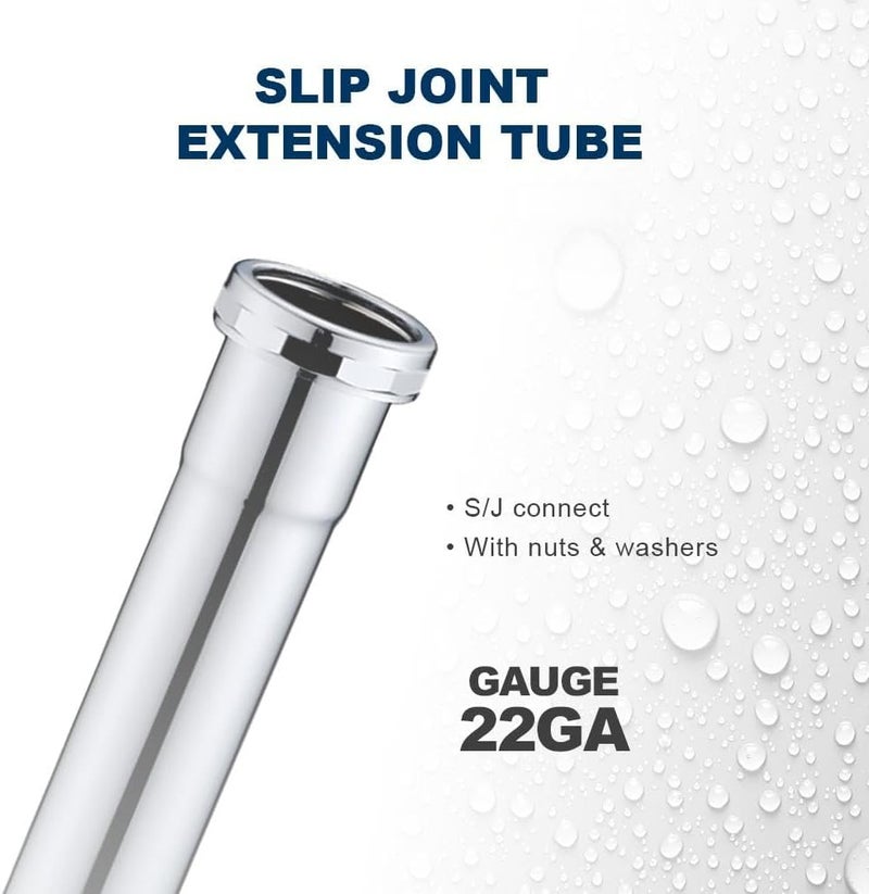 Zm 1-1/2 Inch Heavy Duty Extension Tube with Slip Joint Connection, 12 Inch Length, 22 Gauge, Brass Plumbing Fitting, Chrome - Image 2