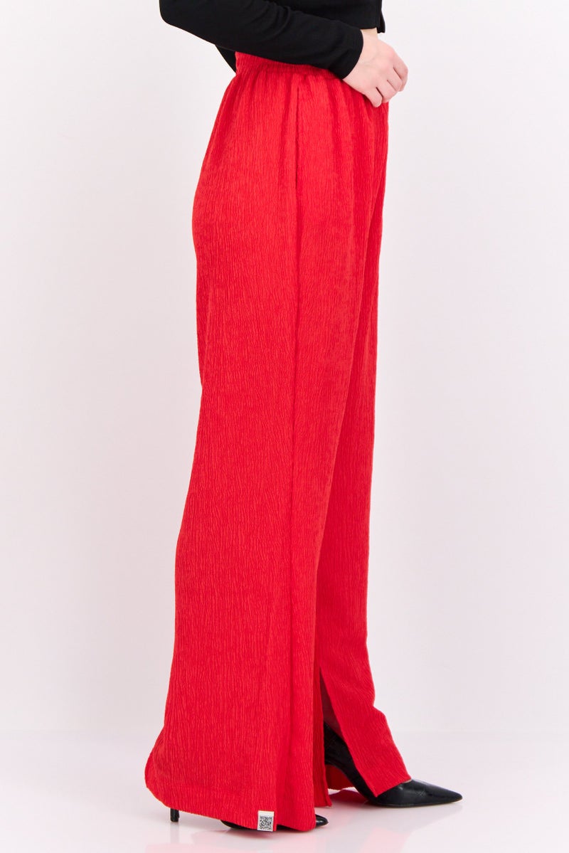The Giving Movement Women Regular Fit Textured Wide Leg Pants, Red - Image 2