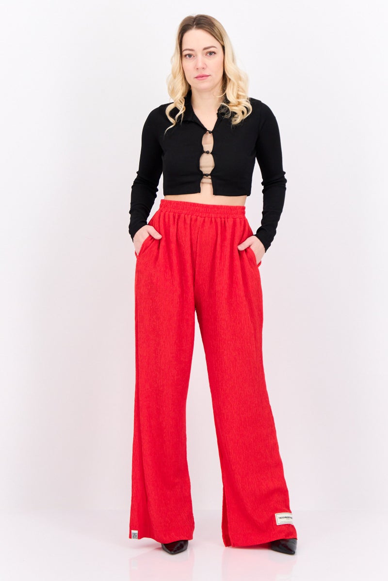 The Giving Movement Women Regular Fit Textured Wide Leg Pants, Red - Image 4