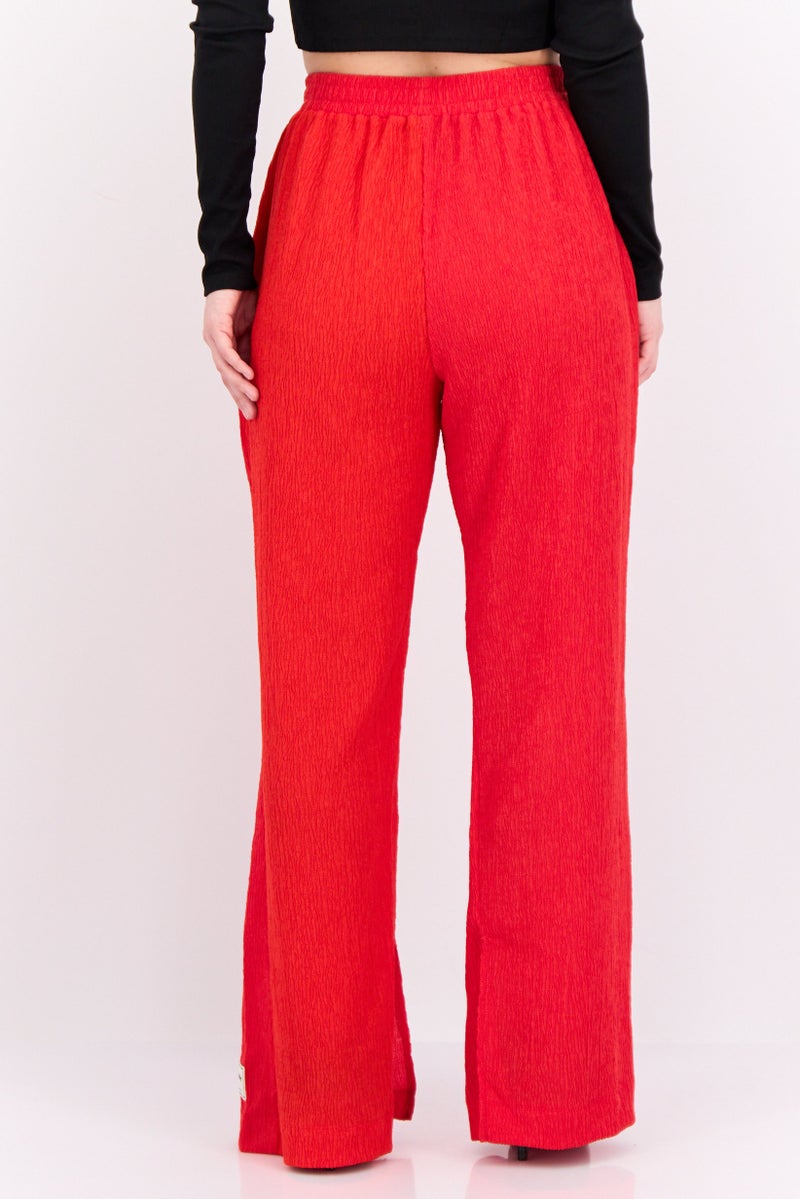 The Giving Movement Women Regular Fit Textured Wide Leg Pants, Red - Image 3