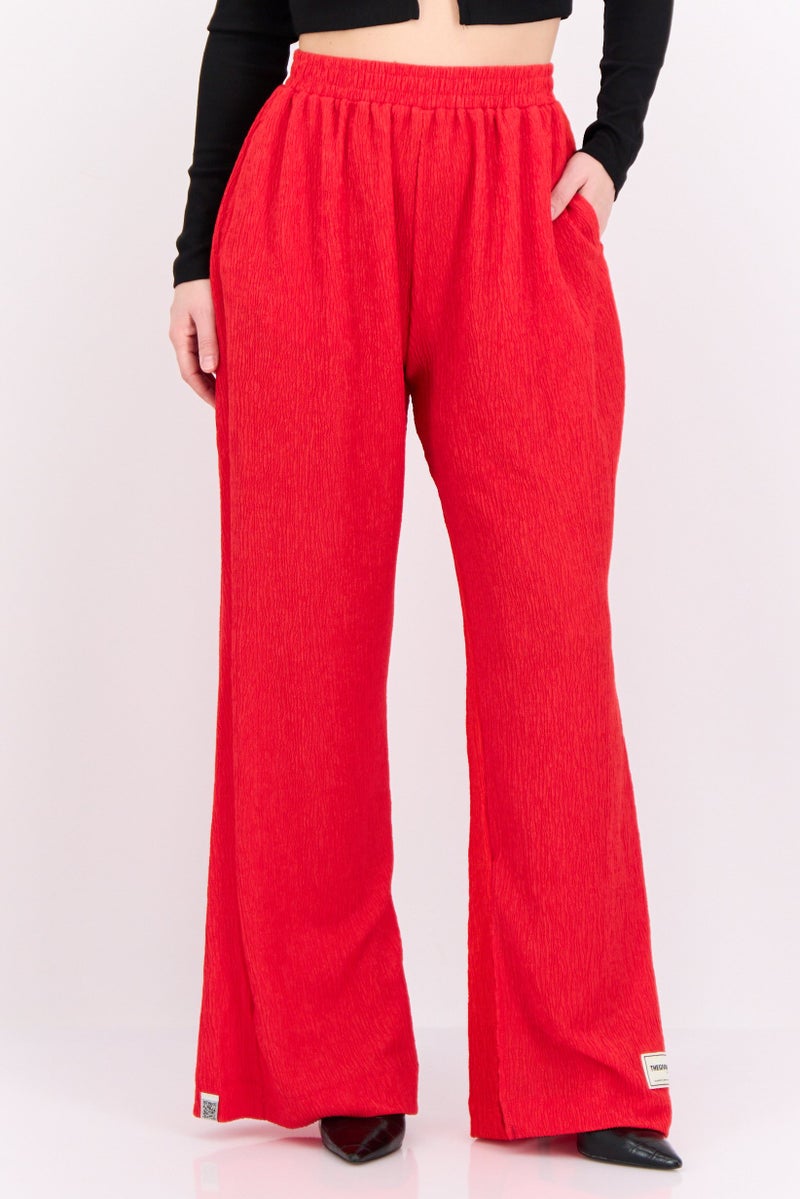 The Giving Movement Women Regular Fit Textured Wide Leg Pants, Red - Image 1