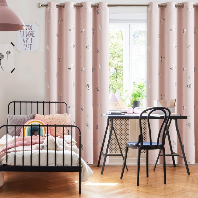 Jubilantex Pink Metallic Silver Butterfly Blackout Curtains 54" Long for Small Window Girls Bedroom Nursery Window Curtains,Grommet Top 2 Panels - Image 4