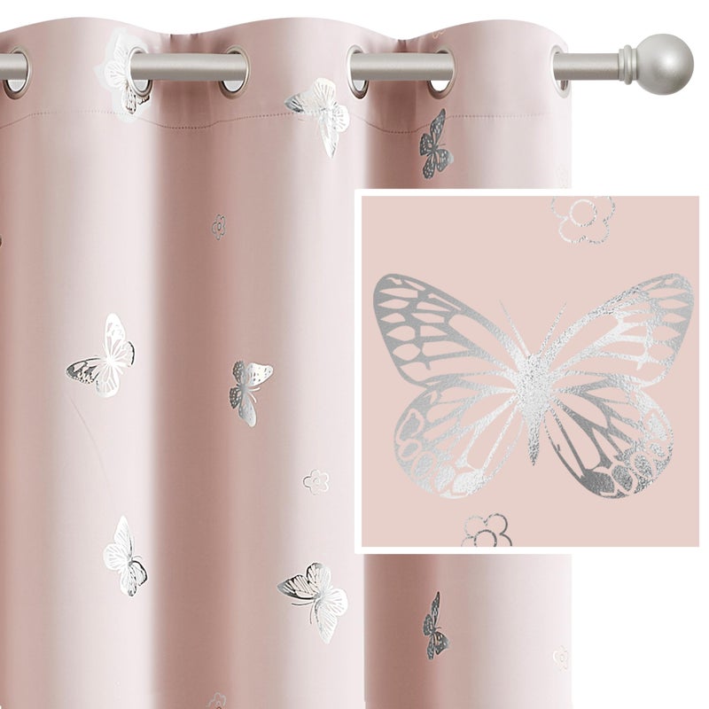 Jubilantex Pink Metallic Silver Butterfly Blackout Curtains 54" Long for Small Window Girls Bedroom Nursery Window Curtains,Grommet Top 2 Panels - Image 5