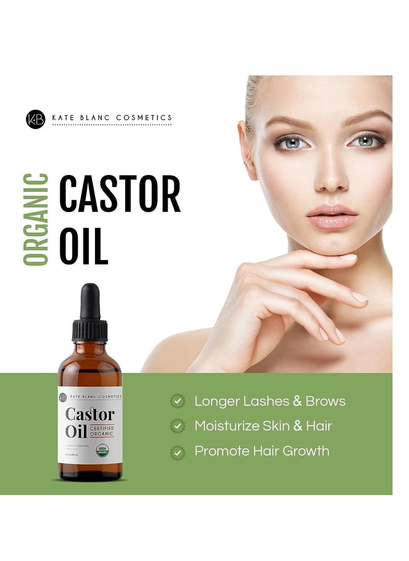 Kate Blanc Cosmetics - Kate Blanc Cosmetics Castor Oil Organic (2oz), 100% Pure, Cold Pressed, Hexane Free. Stimulate Growth for Hair, Eyelashes, Eyebrows. Hair Treatment Starter Kit & Skin Moisturizer - Image 1