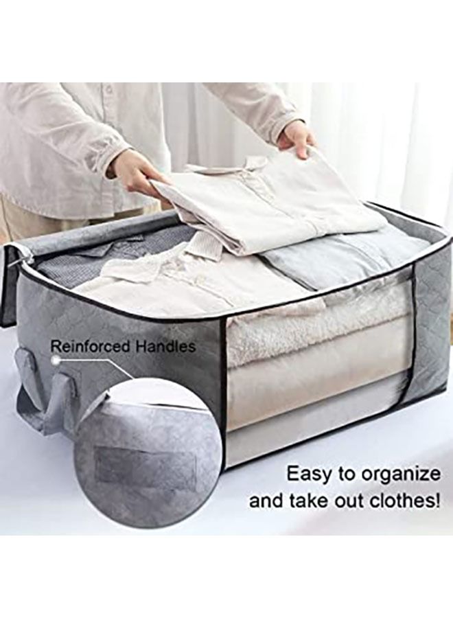 Generic 5PCS Large Capacity Storage Bags Clothes Box Foldable Closet Organizer Container with Durable Clear Window Zippers and Handle Thick Fabric Suitable for Blankets Quilts Clothes Bedding 90L (Grey)  - Image 5