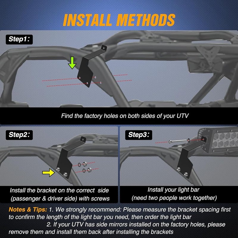 Nilight Light Bar Mounting Brackets for 42 Inch LED Straight Curved Lights UTV Roof Upper Windshield Compatible with Can-am Maverick X3 MAX DS RS MR Turbo R 2017 2018 2019 2020 2021 2022 2023 2024 - Image 4