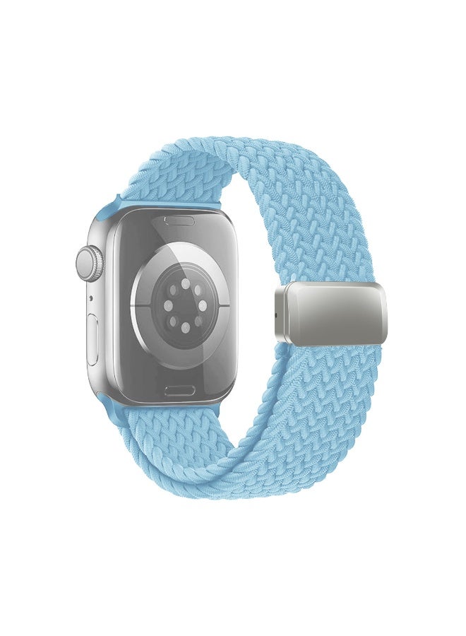 Magnetic Closure Braided Nylon Band for Apple Watch Series 10/11 42mm - Stretchable Elastic Wristband with Secure Magnetic Lock, Breathable Woven Strap for Sports and Daily Wear Rock Blue