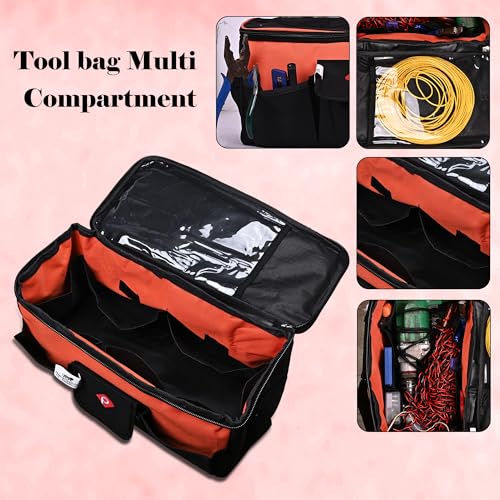 PAHAL 16 Inch Wide Mouth Tool Bag – Heavy Duty Rectangular Tool Storage Organizer for Electrician, Technician, Mechanic, Carpenter, AC Technician & Service Engineer, Durable Portable Tool Carry Bag - Image 3