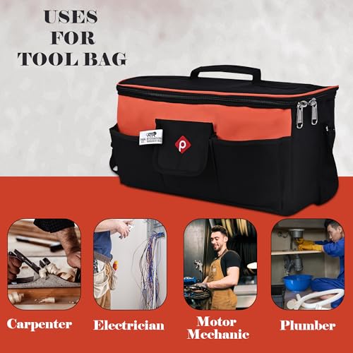 PAHAL 16 Inch Wide Mouth Tool Bag – Heavy Duty Rectangular Tool Storage Organizer for Electrician, Technician, Mechanic, Carpenter, AC Technician & Service Engineer, Durable Portable Tool Carry Bag - Image 5
